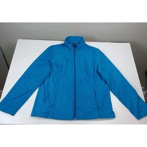 Women's LANDS' END Teal Diamond & Clover Pattern Jacket XL Full Zip Up Fleece